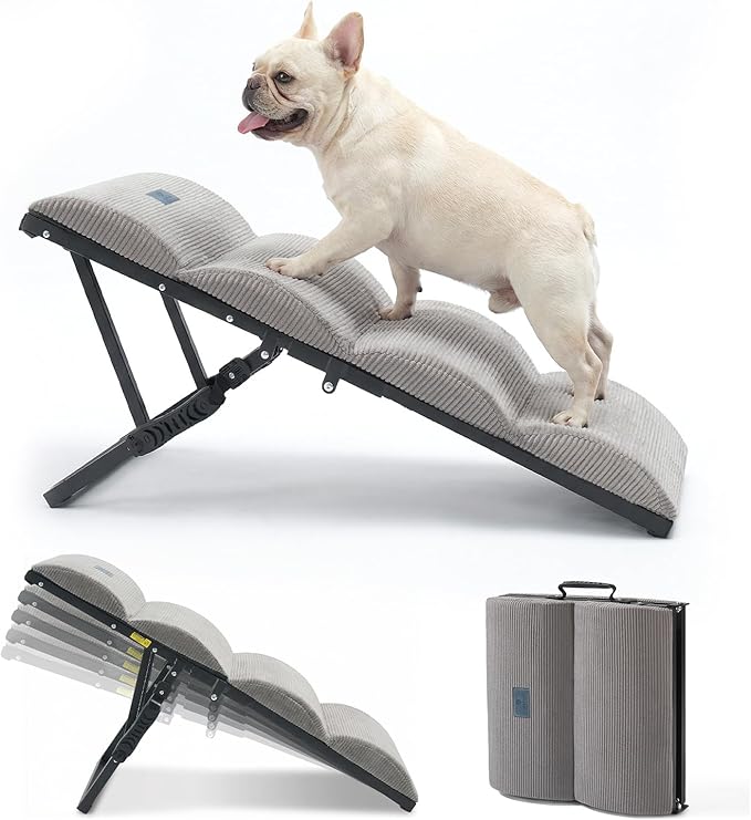 Veehoo Dog Ramp for Bed Couch for Small to Large Dog, Foldable Ramp for Dogs to Get on Bed 5 Adjustable Height from 12" to 20", Pet Cat Stairs Doggy Steps Non Slip with Metal Frame, Up to 130lbs