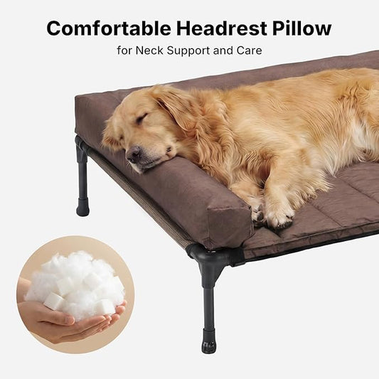 Veehoo Cooling Elevated Dog Bed Add Removable Waterproof Bolster Cushion Mat, Raised Pet Cot with Breathable Teslin Mesh, No-Slip Feet, Dog Couch Bed for Indoor Outdoor, 53 inches, Brown