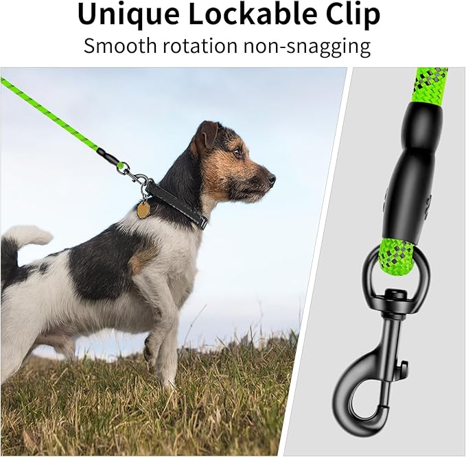 Heavy Duty Dog Leash for Large Medium Small Breed Dogs, Reflective Rope Dog leashes with Comfortable Handle,4/5/6 FT Pet Puppy Leash for Night Walking with Poop Bag Holder,Green,1/2 inch