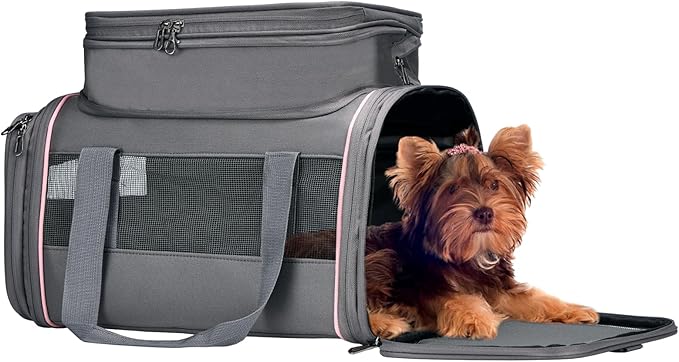 Airline Approved Pet Carrier - Soft-Sided Dog & Cat Travel Bag with Expandable Space and Safe Design (Grey)