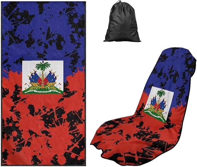 SEANATIVE Sports Towel Seat Covers for Cars - Quick-Dry Sweat Towels for Gym, Hiking & Beach with Anti-Scratch Design (Machine Washable, Universal Fit), Haiti Flag Pattern