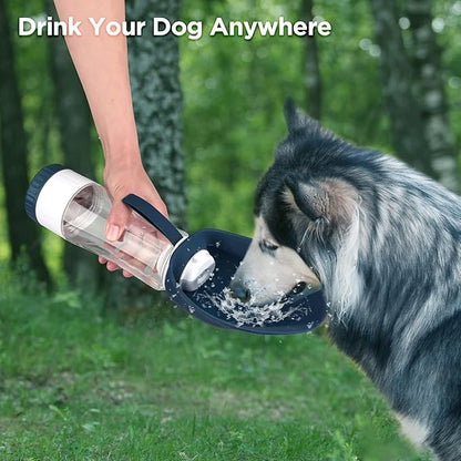 Uppetly Dog Water Bottle, Portable Pet Water Bottle with Food Container and Drinking Feeder, Leak Proof, BPA-Free, Foldable Puppy Water Cup Dispenser for Outdoor Walking, Travel, Hiking 20OZ