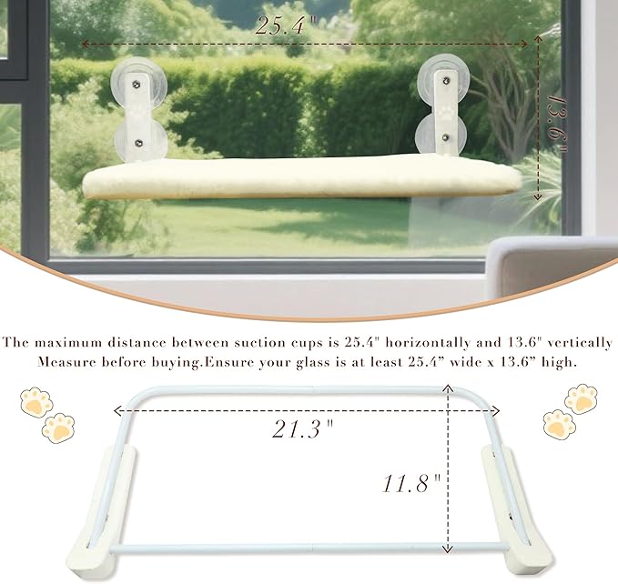 Cat Window Perch Hammock - Foldable Cordless with 4 Suction Cups for Indoor Cats, Space Saving Design,Reversible Cover with Two Different Kinds of Fabrics,40Lbs Load Capacity (60CM)