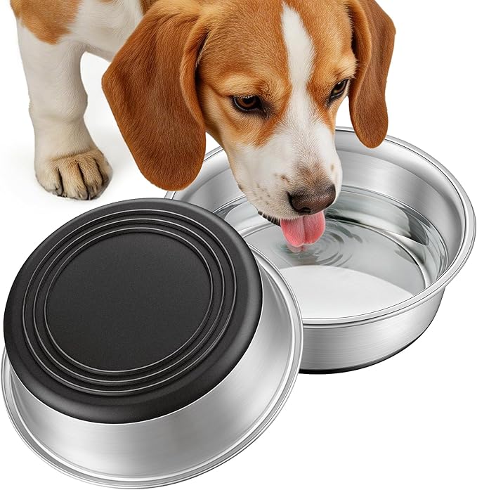 Stainless Steel Dog Bowls Set of 2, Extra Thick Metal Bowls, with Non-Slip Rubber Base Dog Bowl, BPA Free, Holds 4 Cups(32 fl oz), for Small Dogs, Black