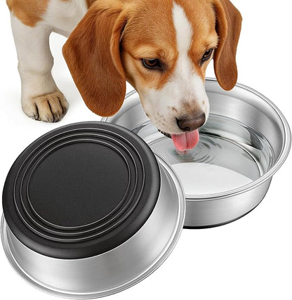 Stainless Steel Dog Bowls Set of 2, Extra Thick Metal Bowls, with Non-Slip Rubber Base Dog Bowl, BPA Free, Holds 4 Cups(32 fl oz), for Small Dogs, Black