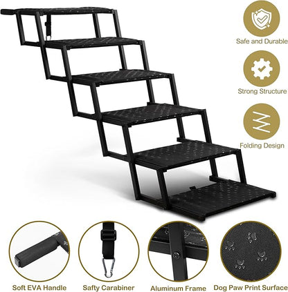 Extra Wide Dog Stairs for Car - Foldable Dog Ramps for Large Dogs with Non Slip Surface, Portable Dog Steps for Cars and SUV, Truck, Support Up to 250 Lbs