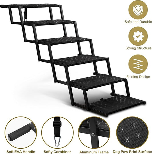 Extra Wide Dog Stairs for Car - Foldable Dog Ramps for Large Dogs with Non Slip Surface, Portable Dog Steps for Cars and SUV, Truck, Support Up to 250 Lbs