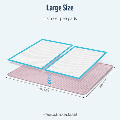 Pee Pad Holder for Dogs, 34" x 22" Silicone Pee Tray Mat Leak-Proof, High Edge, No Spill Pet Pad Holder for Puppy, Cat, Rabbit, Training Pads for Floor Protection, No Pee Pads (Pink)