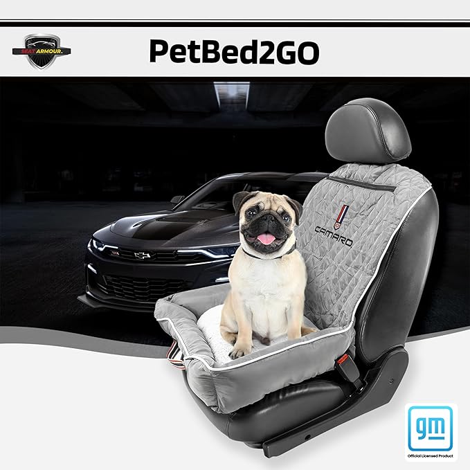 Seat Armour Pet2Go Grey Car Pet Bed and Seat Cover – Soft, Comfortable Travel Bed for Pets – Universal Fit, Easy to Install, Machine Washable