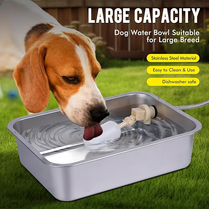 3Gal Automatic Outdoor Dog Water Dispenser for Large Breed Dogs Auto Self Filling Water Bowl Stainless Steel Dog Pet Waterer for Big Cat Chicken Goat Sheep Livestock (15.7" X 11.8")