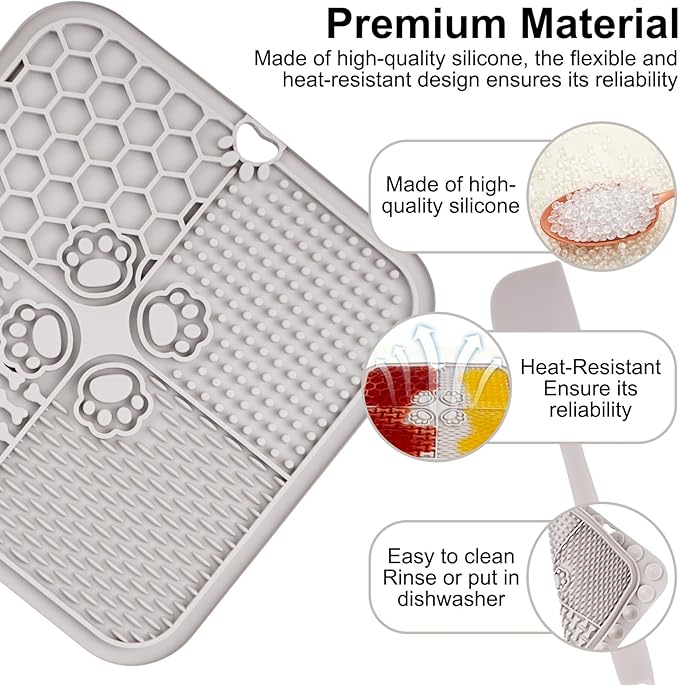 2 Pcs Lick Mat for Dogs Cats, Silicone Pet Food Mats with Suction Cups, Dog Licking Mat, Cat Dog Peanut Butter Lick Pad, Enrichment Pet Food Slow Feeder Mats for Bathing Grooming, with 2 Scrapers
