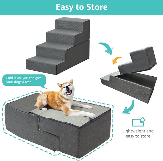 YENING Large Dog Stairs for High Beds - 24 Inches Tall Extra Wide Pet Steps for Large Dogs to Get on Bed 4 Deep Step for Couch