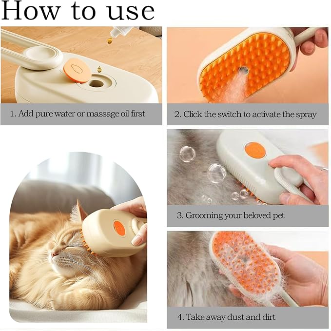 Cat Steam Brushes For Indoor Cats 4-In-1 Pet Steam Brush For Cats And Dogs, Comb, Massage, Cleaning, Shedding & Combing All In One Misting Cat Brush For All Long-Haired And Short-Haired Pets (White)