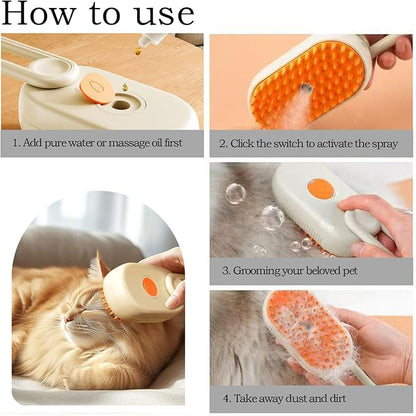 Cat Steam Brushes For Indoor Cats 4-In-1 Pet Steam Brush For Cats And Dogs, Comb, Massage, Cleaning, Shedding & Combing All In One Misting Cat Brush For All Long-Haired And Short-Haired Pets (White)