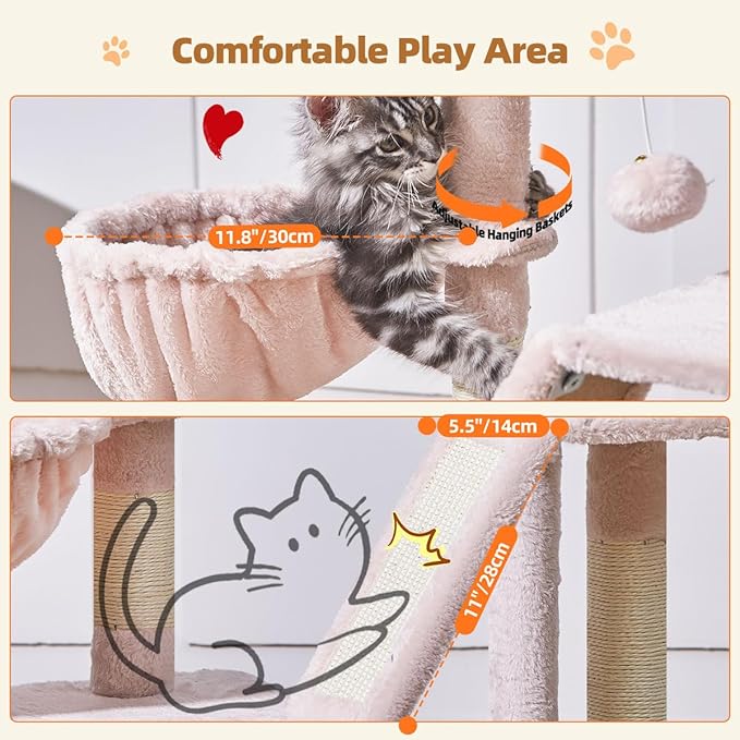 Taoqimiao Cat Tree,38.5-Inch Cat Tower for Indoor Cats,Suitable for Kittens with Luxurious cat condo with Adjustable Baskets and Luxurious Perch MS029SP Jelly Pink