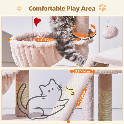Taoqimiao Cat Tree,38.5-Inch Cat Tower for Indoor Cats,Suitable for Kittens with Luxurious cat condo with Adjustable Baskets and Luxurious Perch MS029SP Jelly Pink