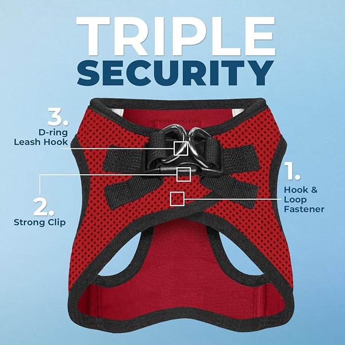 Best Pet Supplies - All Weather Mesh / Plush, Reflective, No Pull Harness for Small, Medium Dogs, Cats - Secure with Hook & Loop Fastener, Buckle, Double D-Rings - Red/Black Trim, XL