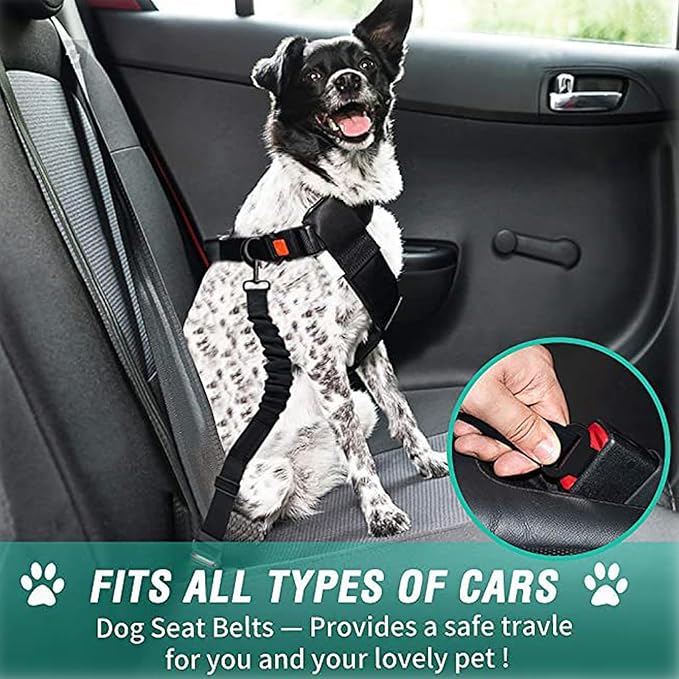 Dog Seat Belt for Car, Retractable Adjustable Nylon Pet Seatbelts for Vehicle Headrests, Elastic & Durable Car Harness, Dogs Leash Accessories for Bicycles (Only Leash Black)