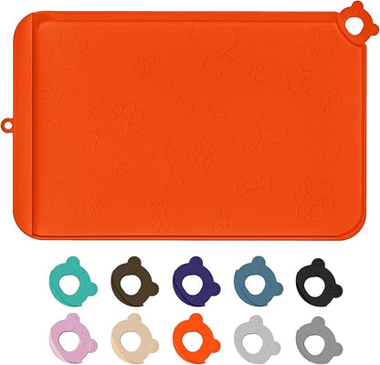 Dog Food Mat, Silicone Dog Mat for Food and Water -Pet Feeding Mats with Residue Collection Pocket, Waterproof Dog Cat Bowl Mats with Raised Edges and Hooks, Placemats for Cats and Dogs Water Bowl