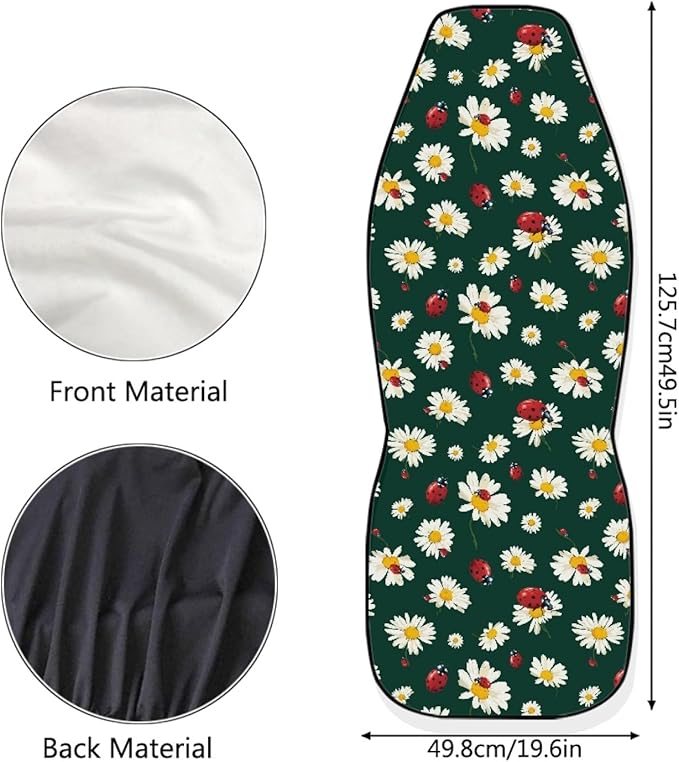 Cute Ladybug Car Seat Covers Front Seats Only for Women Daisy Front Seat Covers Universal Fit for Most Cars, Trucks, SUV, Van, Sedan, 2 Pcs Interior Auto Accessory, Green