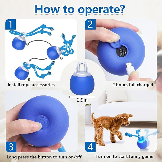 Interactive Dog Toys with Motion Activated, Squeaky Dog Toy Active Rolling Ball for Puppy and Medium Dogs, USB Rechargeable