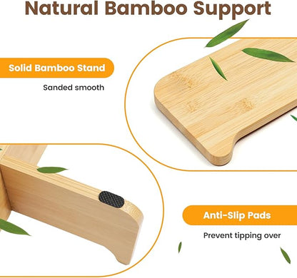 PETTOM Slow Feeder Cat Bowl Elevated Ceramic with Bamboo Stand, Raised Pet Puzzle Dishes for Indoor Cats Small Dog, Anti Vomit Cat Bowl for Wet & Dry Food