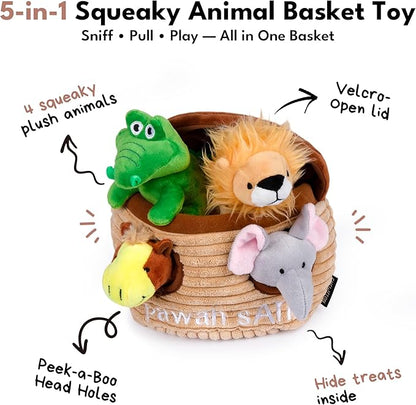 CHEWFFON Noah's Ark Hide and Seek Burrow Dog Toy, Interactive Squeaky Plush Puzzle Toy, 5-Pack Enrichment Activity for Brain Stimulation, Small Medium Large Dogs
