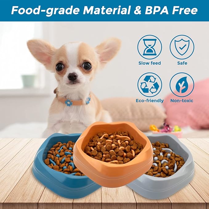 VANNON Slow Feeder Dog Bowls Non Slip Puppy Bowl Durable Dog Puzzle Feeder Bloat Stop Food Bowls for Puppy and Small Dogs, BPA Free, 2 Cups, Orange