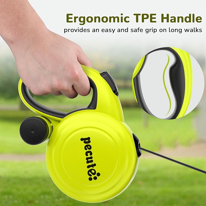 32ft Retractable Dog Leash with Reflective Strips, One-Button Control & Sturdiness Nylon Material, Long Leash Retractable with Poop Bag Holder for Medium Large Dog
