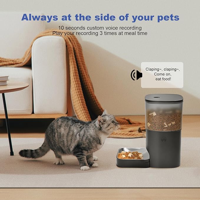 ANDOLL HOME 2.4G/5G Automatic Cat Feeder, 4L WiFi Food Dispenser with 10s Voice Recorder, Pet Feeder up to 10 Meals per Day, Timed Cat Feeder with Dry Food Sealed Ring(Matte Black, 4.0 L)