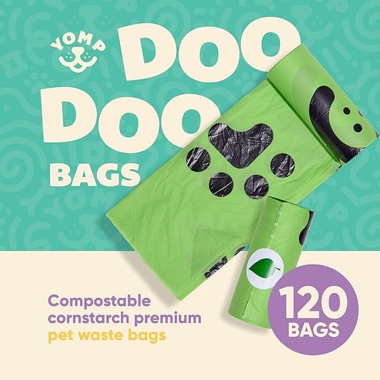 Yomp Compostable Dog Poop Bags (120 Bags, 2-Month Supply) – Leak-Proof, Biodegradable Dog Waste Bags from Corn Starch (13" x 9") Standard Size