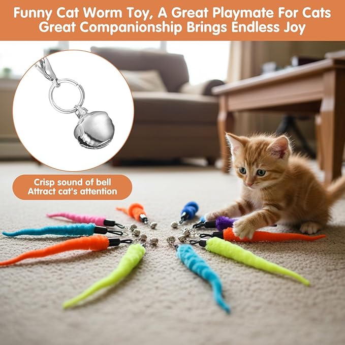 10 PCS Cat Toy Worm Refills, Soft Cat Worm Toys Interactive Cat Wand Replacement Feather Worm Teaser Refills Cats Kittens Toys for Indoor and Ourdoor Cats