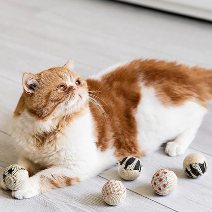 4 Pcs Cat Balls Toys for Indoor Cats, Handmade Sisal Kitten Toys Ball Interactive Canvas Cat Ball Toy Cute Cats Pom Pom Balls for Indoor Kitten Puppy Stuffed Pets Interaction Playing