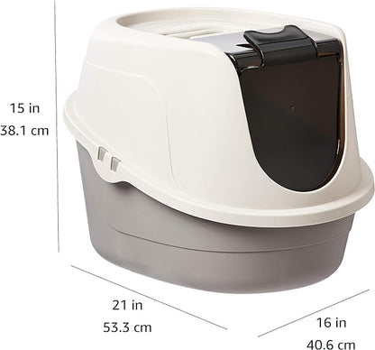 Amazon Basics No-Mess Hooded Enclosed Cat Litter Box with Odor Control and Swinging Door, Standard, 21" x 16" x 15", Multicolor