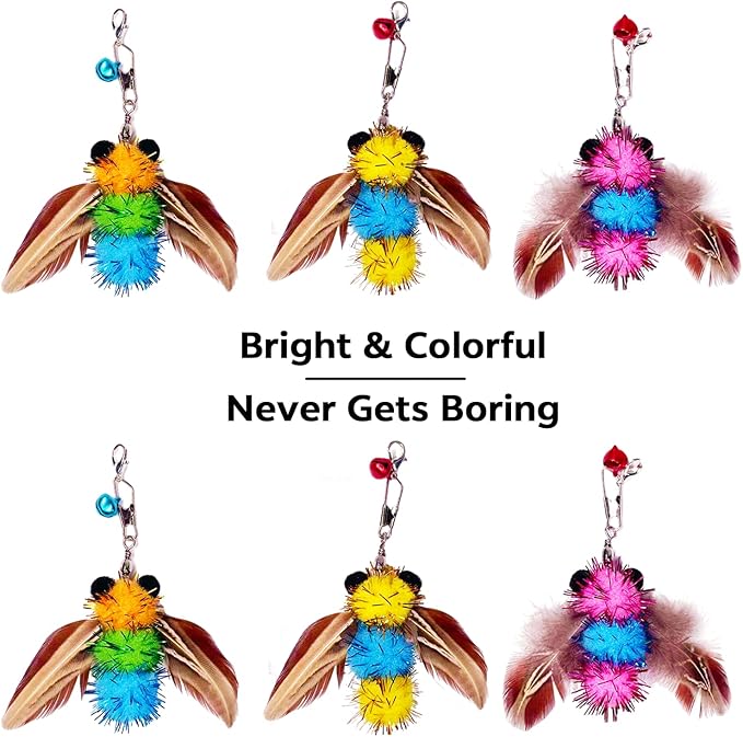 Cat Feather Toys,6 Pcs Coloful Artificial Insects Bees Refills,Cat Wand Attachment Toys for Kitten Cats Wand(6Pcs Bees