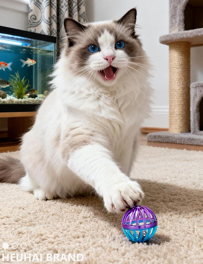 10 Cat Toys Indoor Bored Kitten, Colorful Bell Balls for All Ages Sizes, Interactive Solo Play Non-Toxic Lightweight Cat Balls (1.5'' - 2.2'')