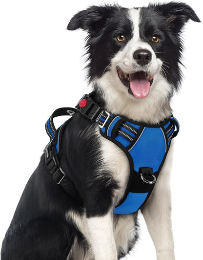 rabbitgoo Dog Harness Medium Sized, No Pull Dog Vest with 3 Buckles, Adjustable Soft Padded Pet Harness with Easy Control Handle and Reflective Strips, Royal Blue, M
