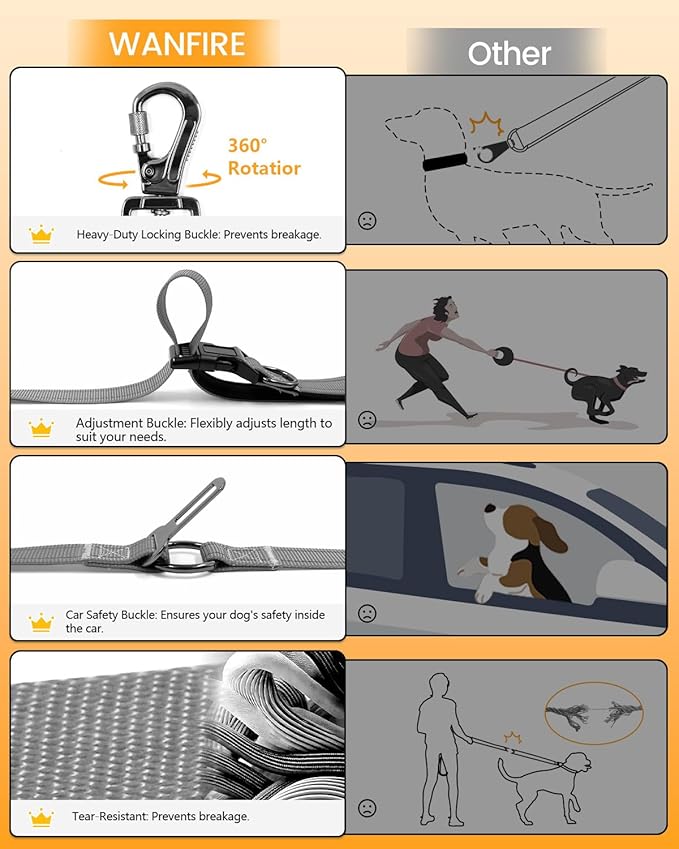 Hands Free Dog Leash, Crossbody Dog Leash, 5.3-7.9Ft Waist Belt with Car Seatbelt and Double-Sided Reflective,Walking, Jogging,Hiking, Travel etc.(Grey)