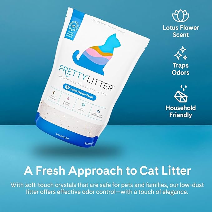 PrettyLitter Health Monitoring Cat Litter (Lotus Flower, Non Clumping) | Lightweight & Low Tracking, Color Changing Silica Gel Crystals, Advanced Odor Control — 6 Lbs, Pack of 2 (Up to 2 Month Supply)