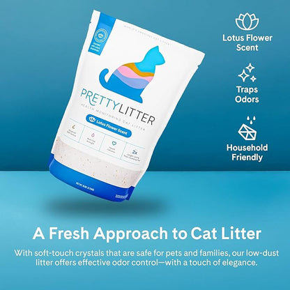 PrettyLitter Health Monitoring Cat Litter (Lotus Flower, Non Clumping) | Lightweight & Low Tracking, Color Changing Silica Gel Crystals, Advanced Odor Control — 6 Lbs, Pack of 2 (Up to 2 Month Supply)