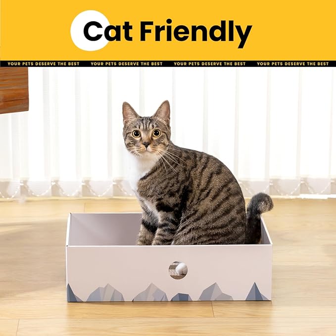 Cat Scratcher Box with Heavy-Duty Double-Sided Cardboard Pad, Cardboard Lounger, Cat Bed for Indoor Cats, Interactive Hole Design, Large - 5 Pack, White