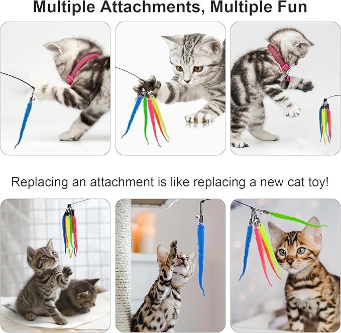 25 Pcs Cat Wand Replacement Worms Refill Cat Wand Attachment Toys Interactives Durable Toy Accessories with Bells Interactive for Teaser Play and Chase Exercise with Kitten Indoor Multi Colored