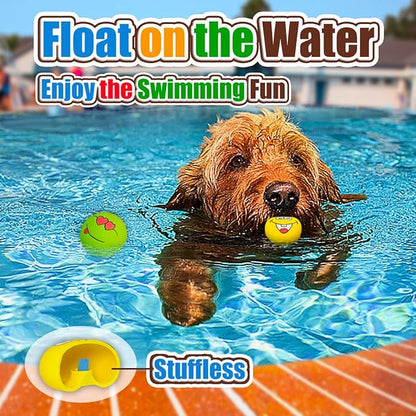 Squeaky Dog Toys for Small and Mini Dogs, Latex Soft Flat Puppy Teething Balls, Colorful Smile Face Interactive Chew Toys