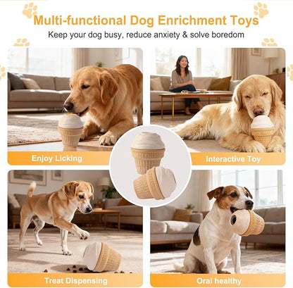 Dog Frozen Treat Toys 2 Pack, 3in1 Enrichment Toys for Dogs in Ice Cream Shape, Long Lasting Treat Dispensing Dog Interactive Toys for Aggressive Chewers to Keep Them Busy