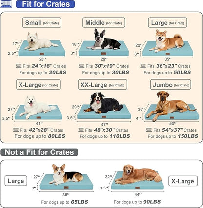 Outdoor Dog Bed for Medium Dogs, Waterproof Dog Crate Mat Orthopedic Egg Crate Foam Pet Bed with Washable Removable Oxford Cover, Light Blue