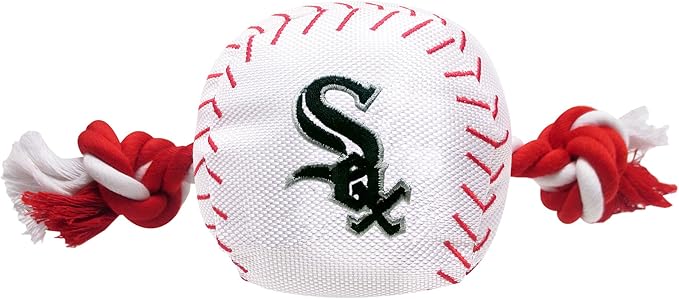 MLB CHICAGO WHITE SOX Baseball Rope Toy for DOGS & CATS. Tough nylon, Sporty Baseball Design, Heavy-duty ropes with Inner SQUEAKER