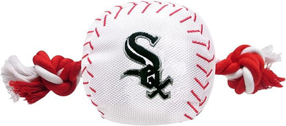MLB CHICAGO WHITE SOX Baseball Rope Toy for DOGS & CATS. Tough nylon, Sporty Baseball Design, Heavy-duty ropes with Inner SQUEAKER