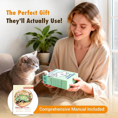 Hide and Seek Cat Toy Mat, 3-in-1 Interactive Cat Toys for Indoor Cats with Fluttering Butterfly & Moving Concealed Feathers, 3 Prey Sounds, Rechargeable Auto Play Mat for Bored Adult Cats & Kittens