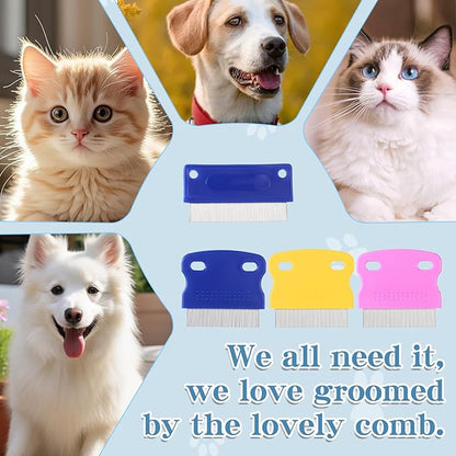 Jeffdad 6 Pcs Pet Lice Comb, Stainless Steel Tear Stain Remover Comb Dog Flea Combs with Plastic Handle Pet Grooming Combs for Dogs Cats Removing Flea Dandruff Flakes and Stain(Two Styles)
