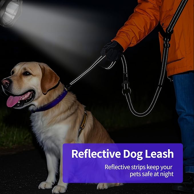 Kazazoo Hands-Free Dog Leash with Adjustable Length 5.5-8.5FT + Dual Padded Handles Reflective Safety for Walking, Jogging & Training | Suitable for Medium to Large Dogs & Puppies M Size Black